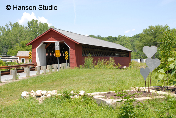 Bennington, VT - Paper Mill Bridge - Side with Hearts - Summer